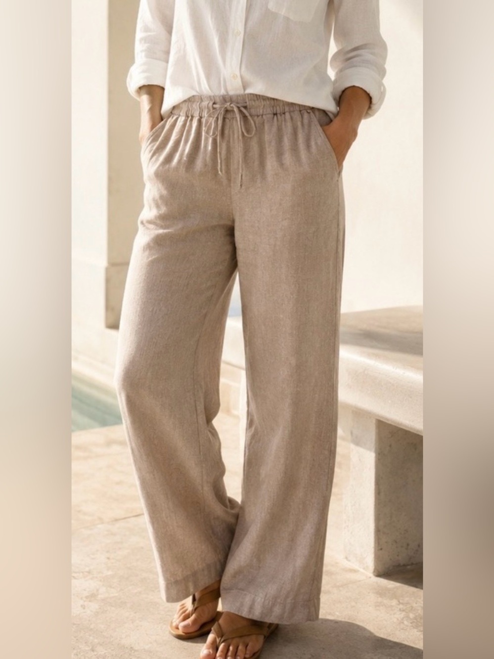 Jones New York Resort Wear Linen Women's Tan Drawstring Pants